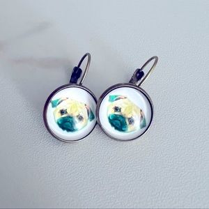 Fawn Pug Dog Drop Down Earrings